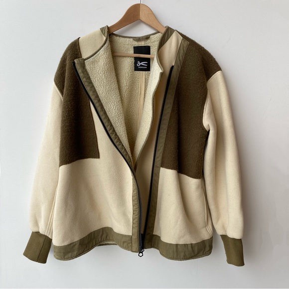 Denham : Sherpa Lined Knit + Felt Patch Asymmetric Zip Jacket : Medium - Picture 8 of 16